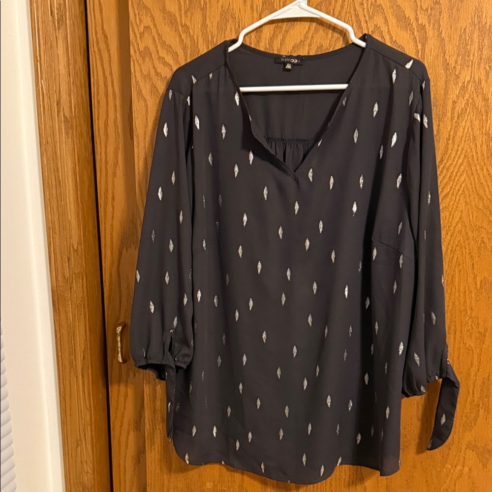 Papermoon Black Blouse with White Pattern
